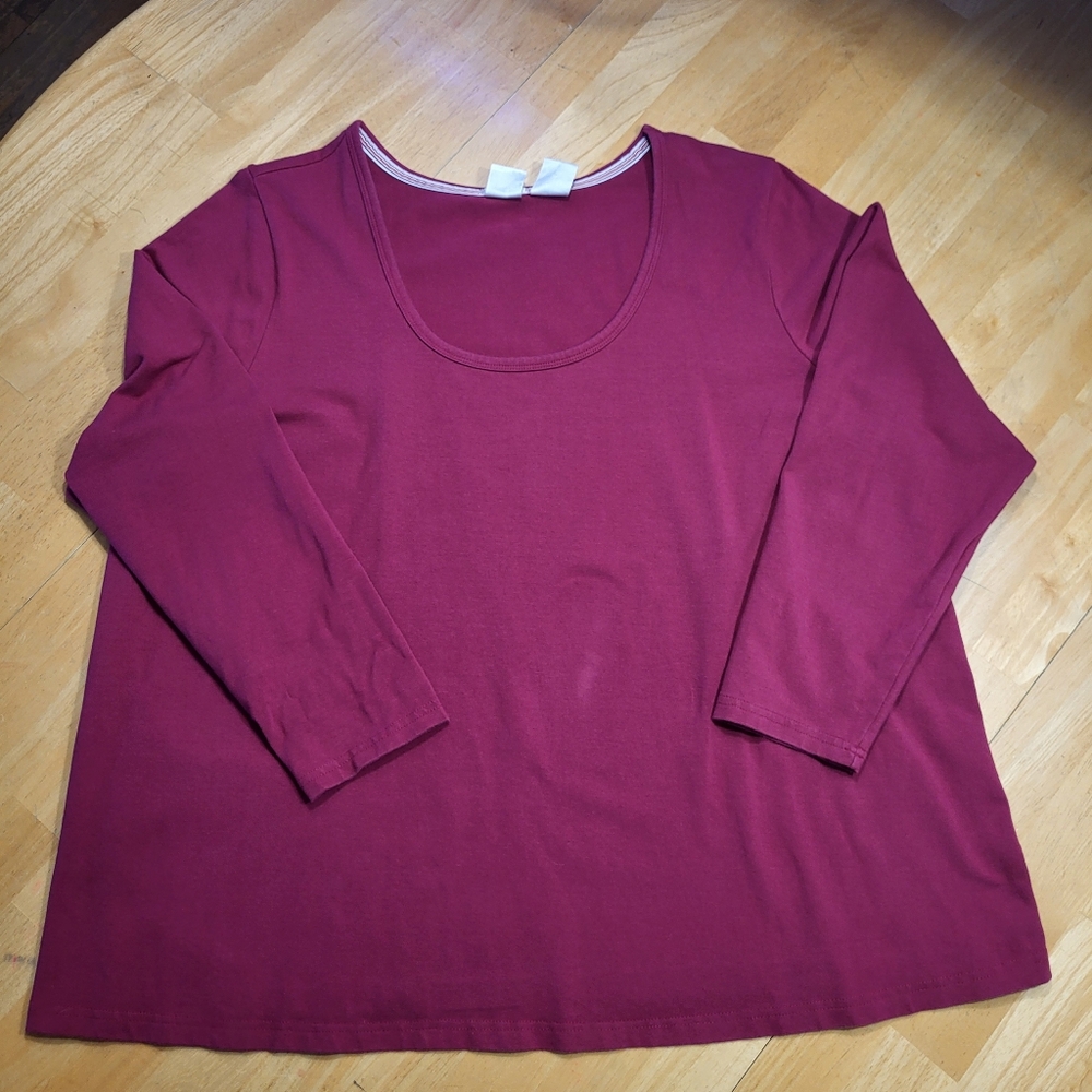 DUO Maternity Plus Size 2X Round Neck Top Solid Maroon Red Burgundy